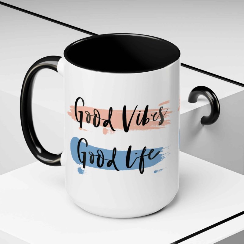 Accent Coffee Mug - 'Good Vibes, Good Life' Motivational Quote - Image 6