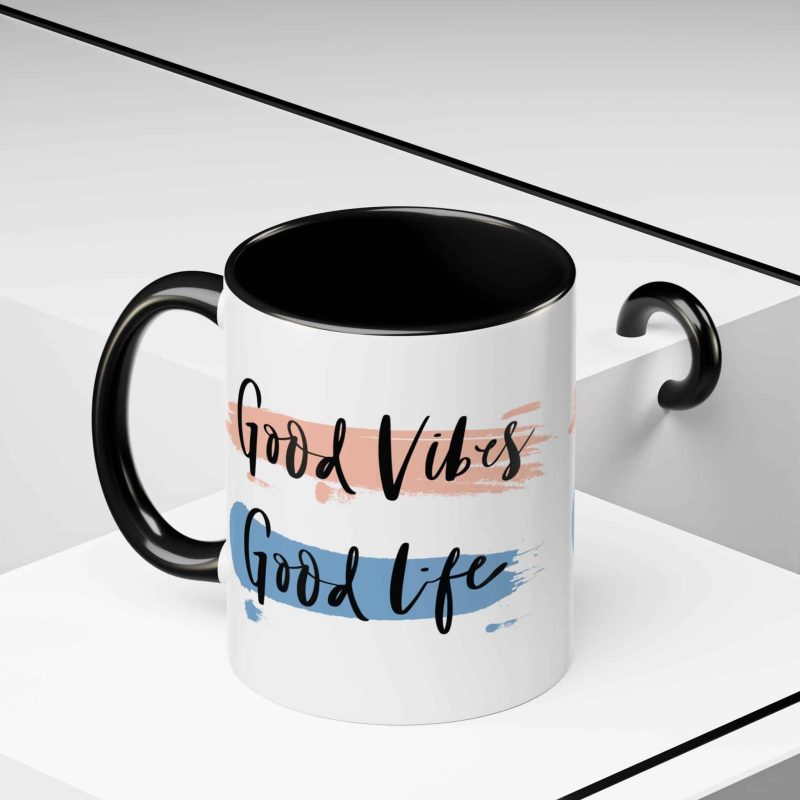 Accent Coffee Mug - 'Good Vibes, Good Life' Motivational Quote - Image 2
