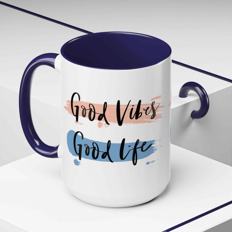 Accent Coffee Mug - 'Good Vibes, Good Life' Motivational Quote - Image 8