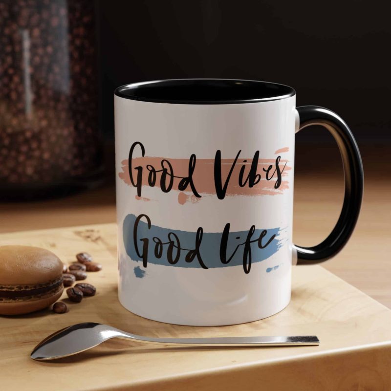 Accent Coffee Mug - 'Good Vibes, Good Life' Motivational Quote