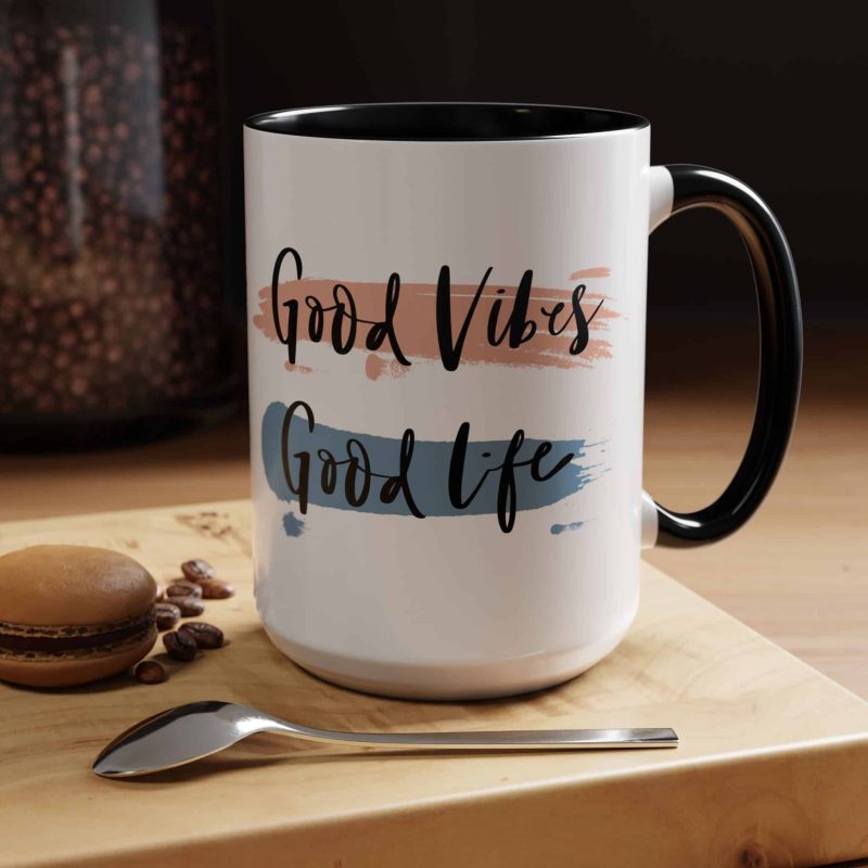 Accent Coffee Mug - 'Good Vibes, Good Life' Motivational Quote - Image 5